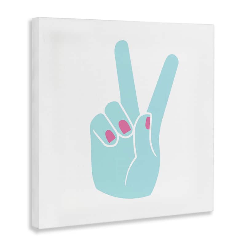 Stupell Peace Hand Teal with Pink Nail Polish Canvas Wall Art Design by Daphne Poselli