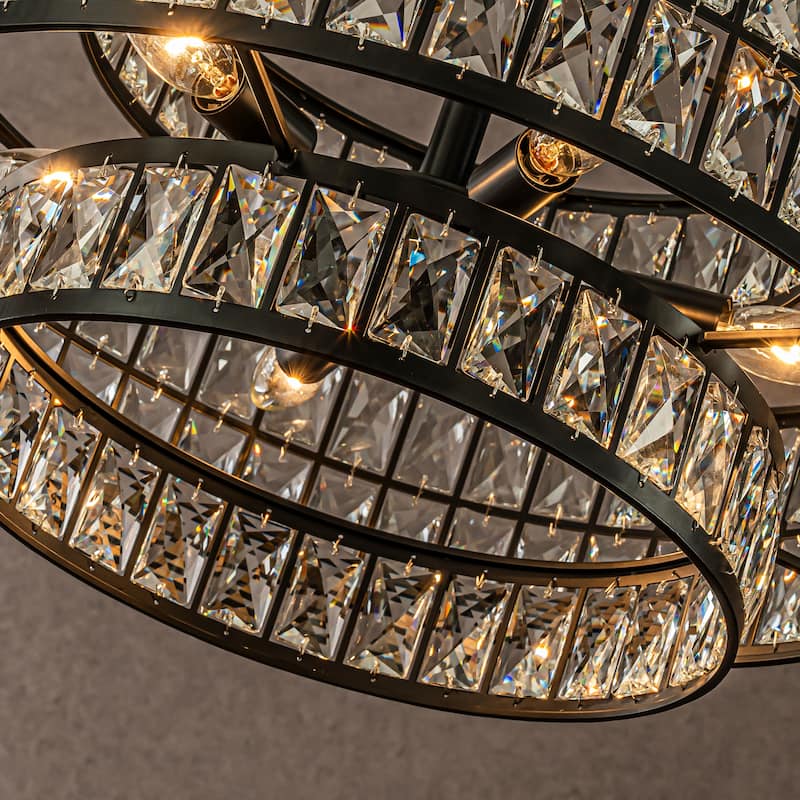 CraftHome Modern Crystal Chandelier Matte Black Finish Drum Pendant Light for Small Spaces Dining Room Entryway