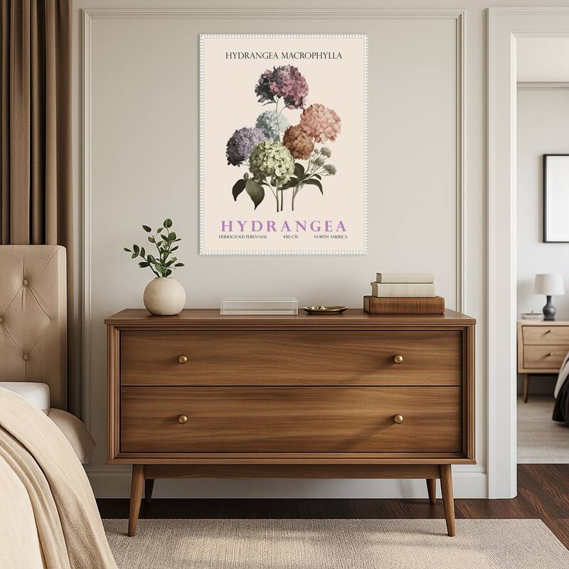 Vintage Botanical Hydrangea Illustration by Christopher Giampietro Framed Canvas Wall Art Print