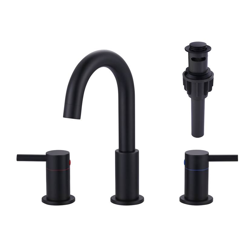 WOWOW 8 in. Widespread Double Handle Bathroom Faucet - Matte Black