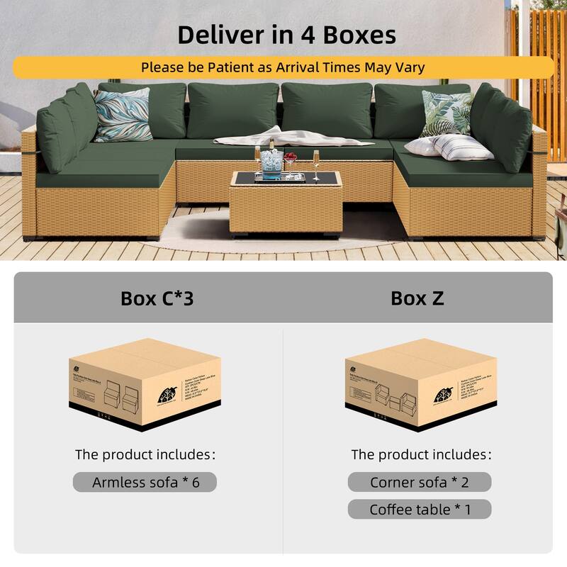 Patio Watcher Patio Conversation Set 9-Piece Yellow Wicker Sectional Seating Group with Cusions