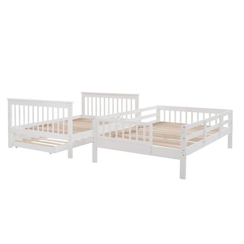 Stairway Full-Over-Full Bunk Bed with Twin size Trundle, Storage and Guard Rail for Bedroom, Dorm