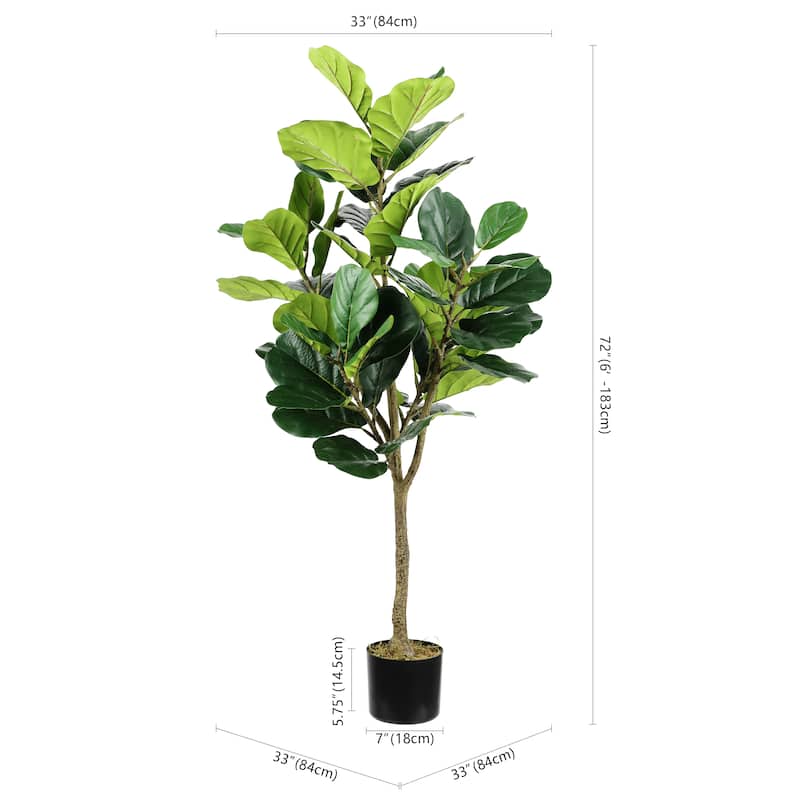 SAFAVIEH Alisa Faux Multi Branch Fiddle Leaf Fig 72-inch Potted Tree - 33" W x 33" D x 72" H - 33Wx33Dx72H
