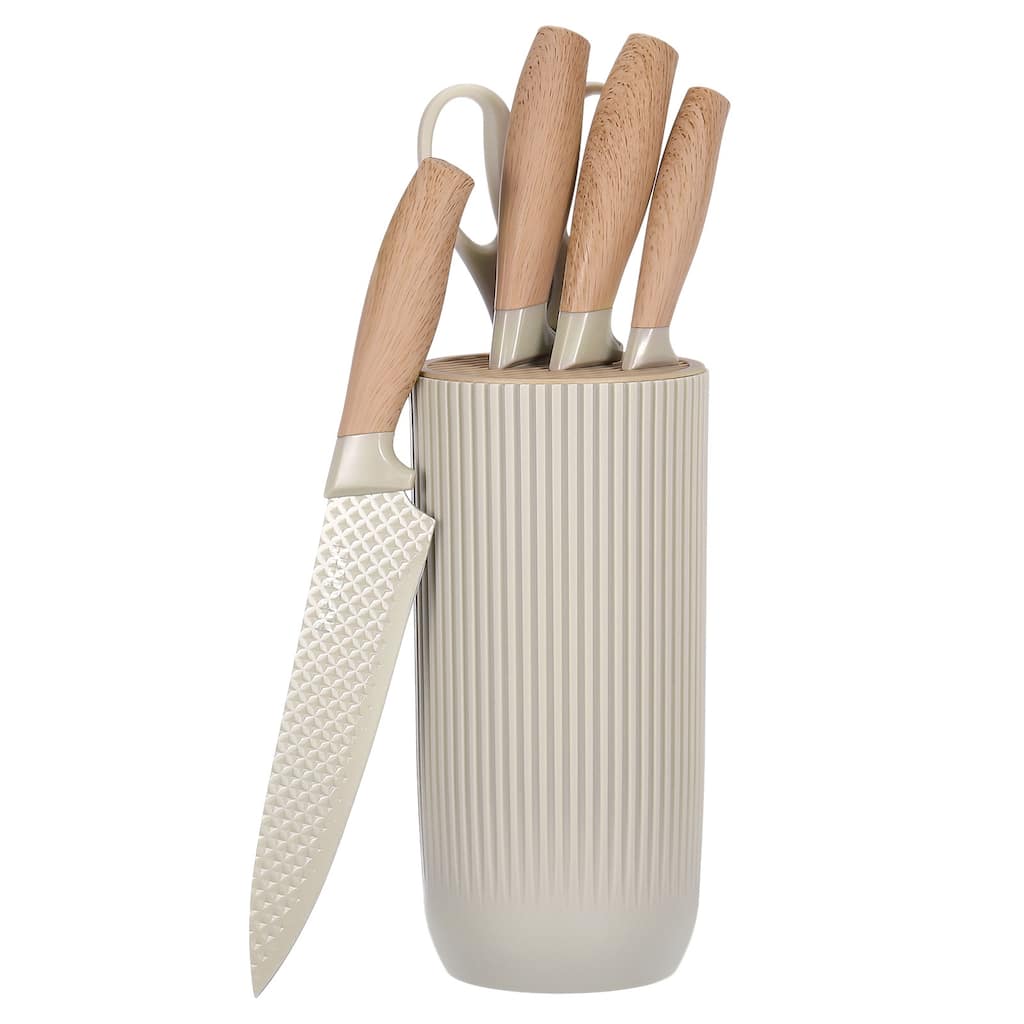 Kitchen Knife Set with Block, 6 Pcs Stainless Steel Knife Block Set