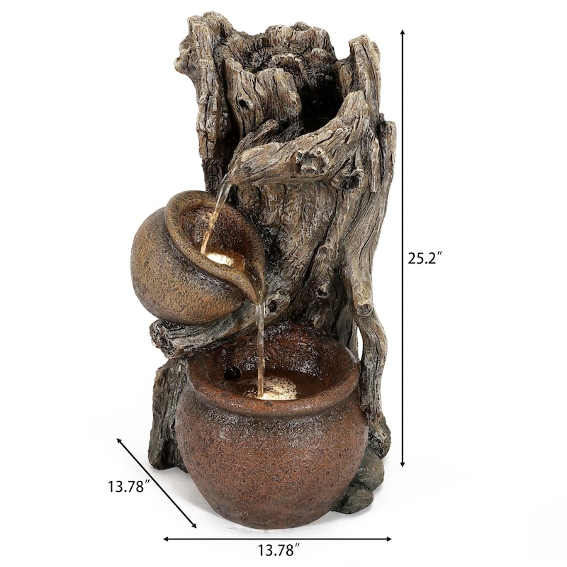 Brown Resin Tree Farmhouse Pots Outdoor Water Fountain with Lights