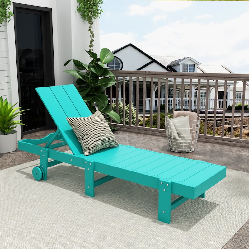 Shoreside Modern Poly Eco-Friendly All Weather Reclining Chaise Lounge With Wheels