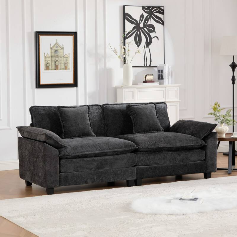 Wider Armrest LoveSeat (Ottoman is not included), Modern Sectional Couch, for Living Room Bedroom and Apartment - Black