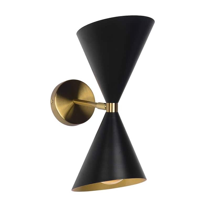 2-Pack 2-Light Industrial Cone Adjustable Head Bathroom Vanity Light Dual Horn Hourglass Black Gold Wall Sconce