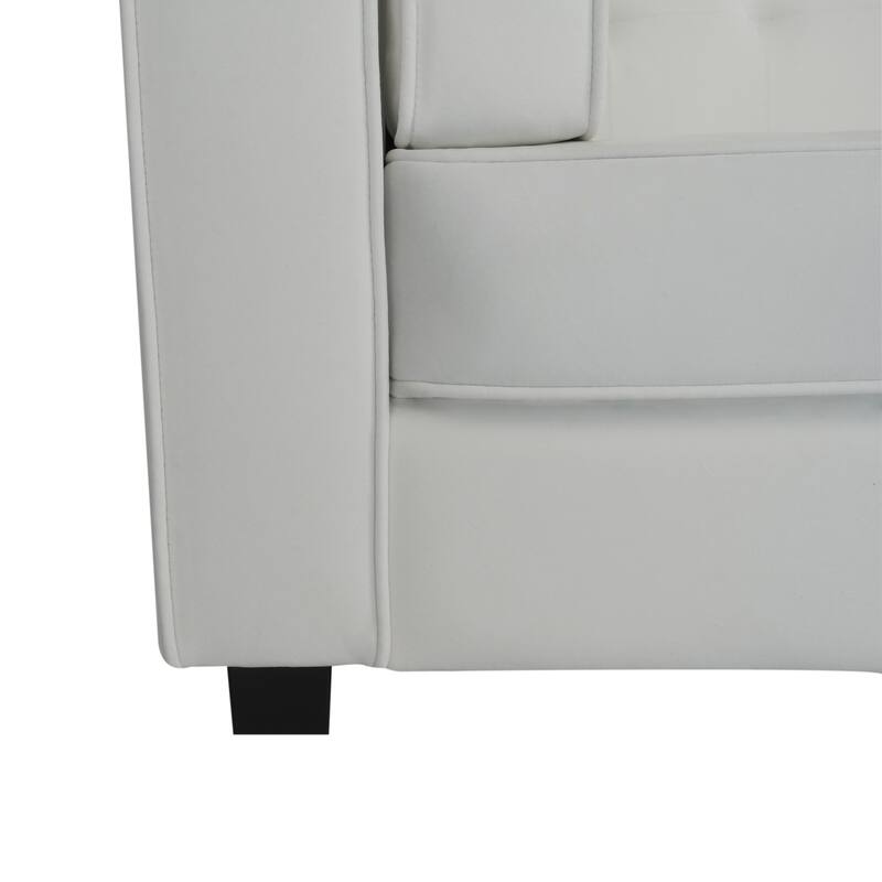 Ivory 89.75" Velvet 3-seater Button Tufted Sofa with Wood Legs and Kiln-Dried Hardwood Frame for Living Room
