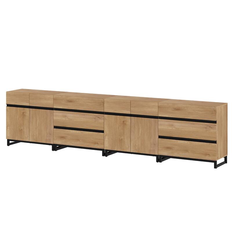 Modern Wooden Dresser for Bedroom and Storage, 6 Drawers with Adjustable Shelves, Metal Base Chest of Drawers