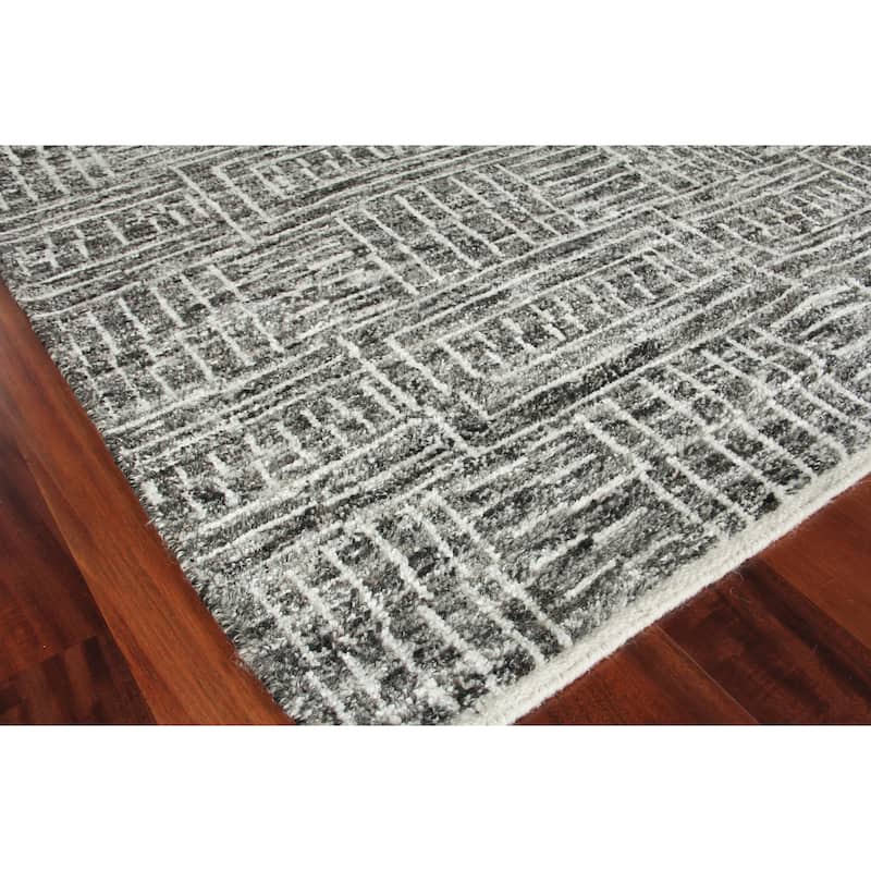 EXQUISITE RUGS Aldridge Hand-knotted Wool/Bamboo Silk Charcoal/Ivory Area Rug.