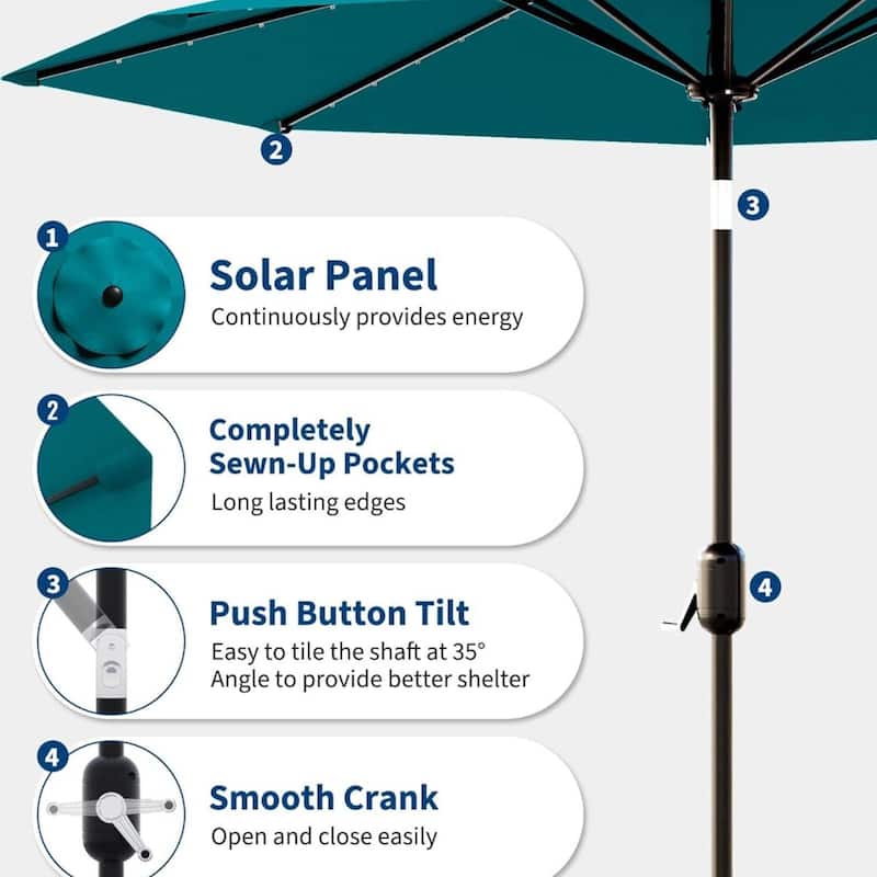 9 Ft Patio Umbrella with Solar Lights for Pool, Deck, Backyard