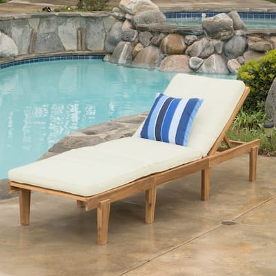 Acacia Wood Chaise Lounge with Cushion Outdoor Relaxation