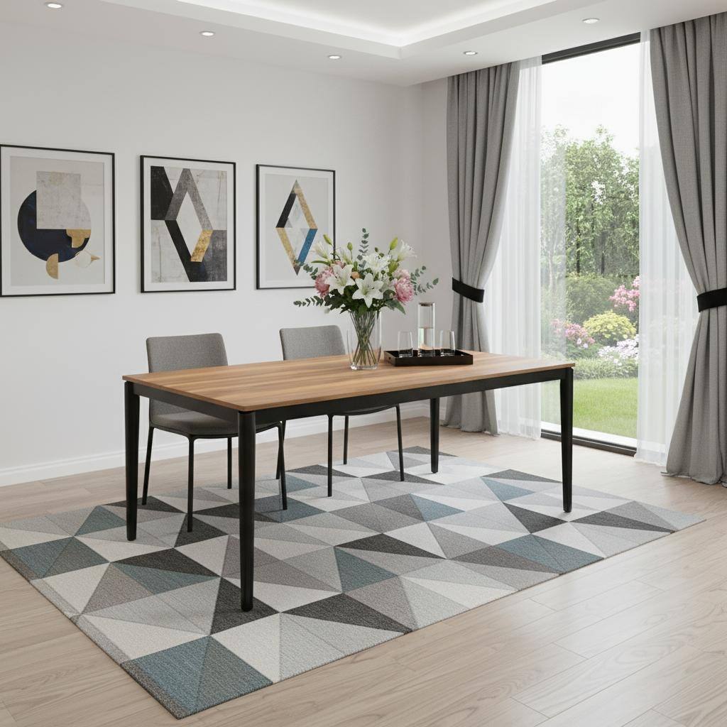 HomeRoots 79" Walnut and Black Wood Dining Table - 78.70 in. x 29.50 in. x 39.80 in.