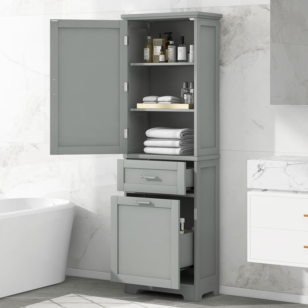 GDFStudio - Rowan Tall Freestanding Bathroom Storage Cabinet with Two-Sized Drawers and Adjustable Shelf