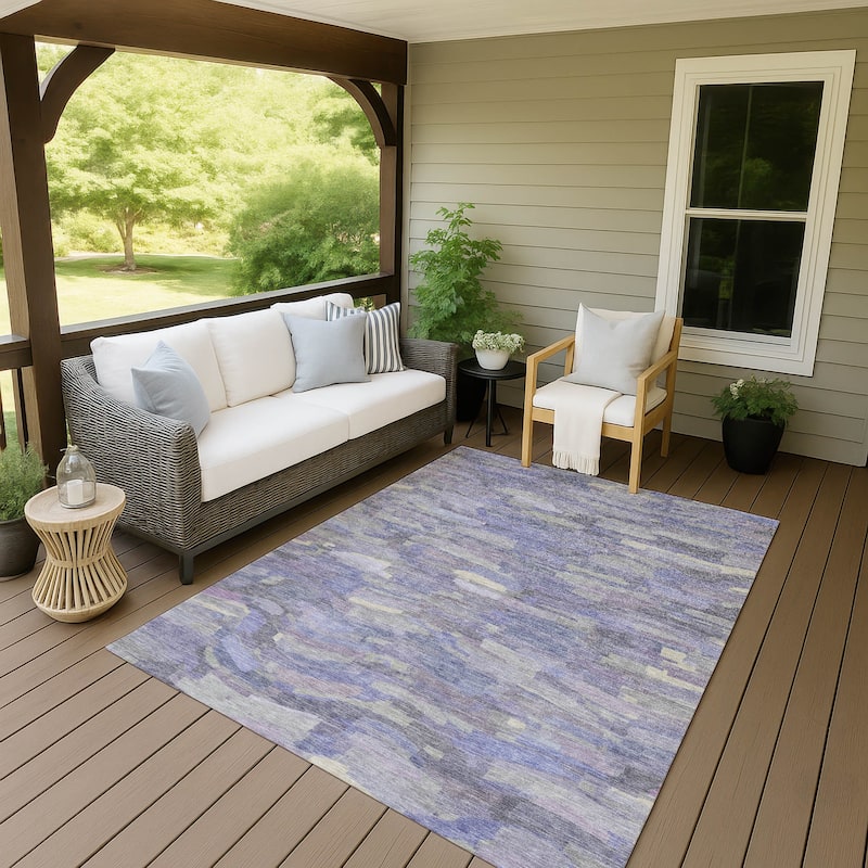 Machine Washable Indoor/ Outdoor Abstract Rock Chantille Rug - Purple - 10' x 14'