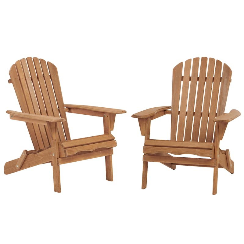 Outdoor Wooden Folding Adirondack Chair Set of 2 with Pre-Assembled BackRest, for Garden Backyard Porch Pool