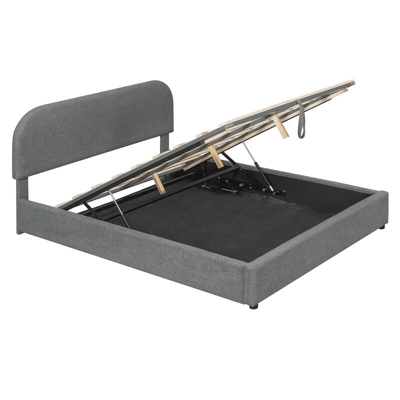 Teddy Fleece Queen Size Upholstered Platform Bed with Hydraulic Storage System