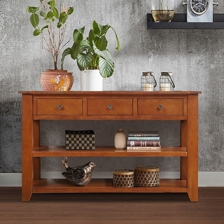 Solid Pine Wood Top Console Table with 3 Drawers and 2 Shelves - Bed ...