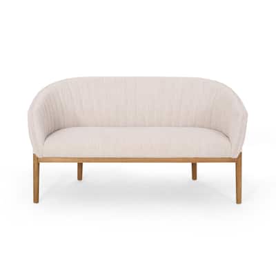 Fabric Upholstered Loveseat Sofa, Couch Settee with Curved Backrest, Small Loveseat Sofa with Rubber Wood Legs
