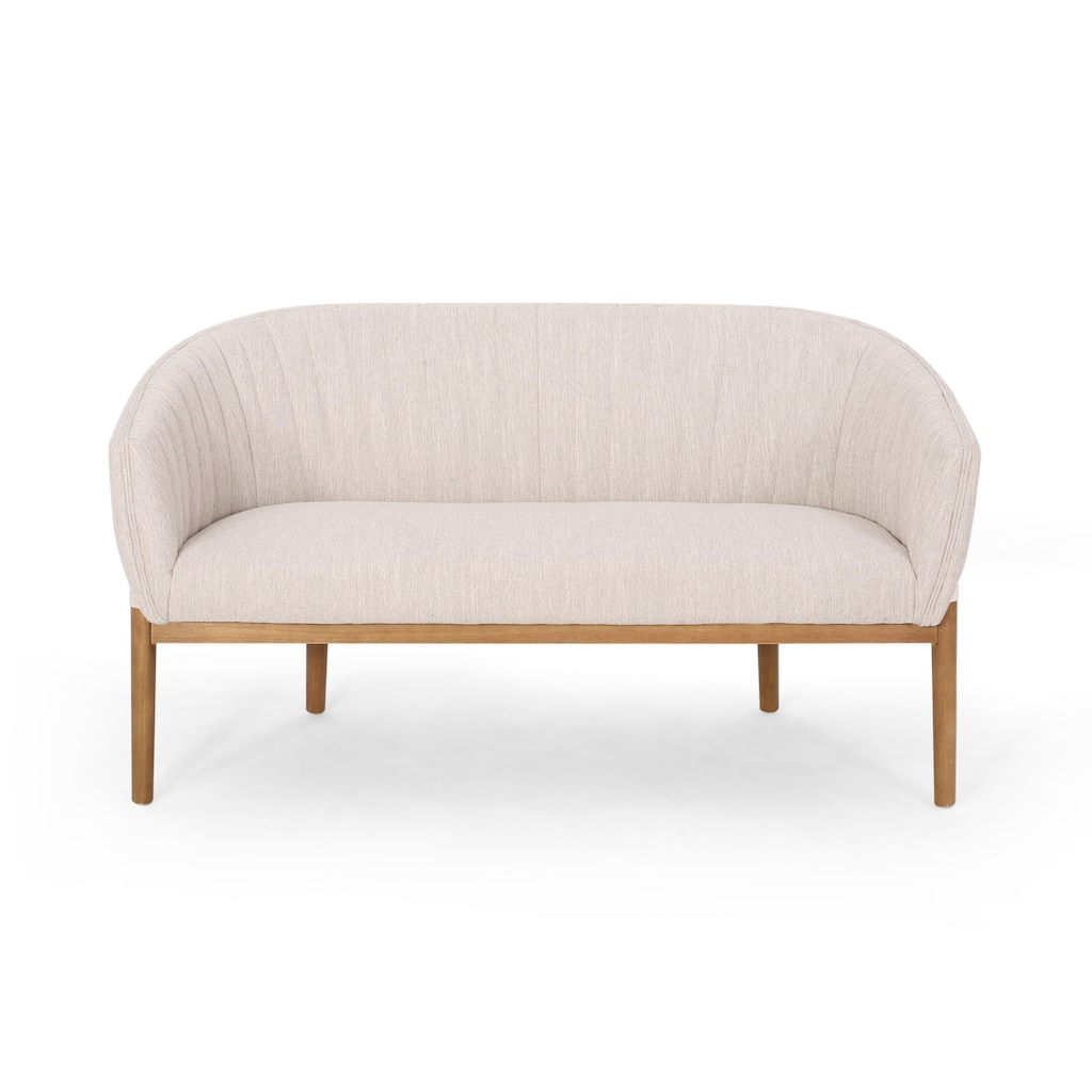 Fabric Upholstered Loveseat Sofa, Couch Settee with Curved Backrest, Small Loveseat Sofa with Rubber Wood Legs