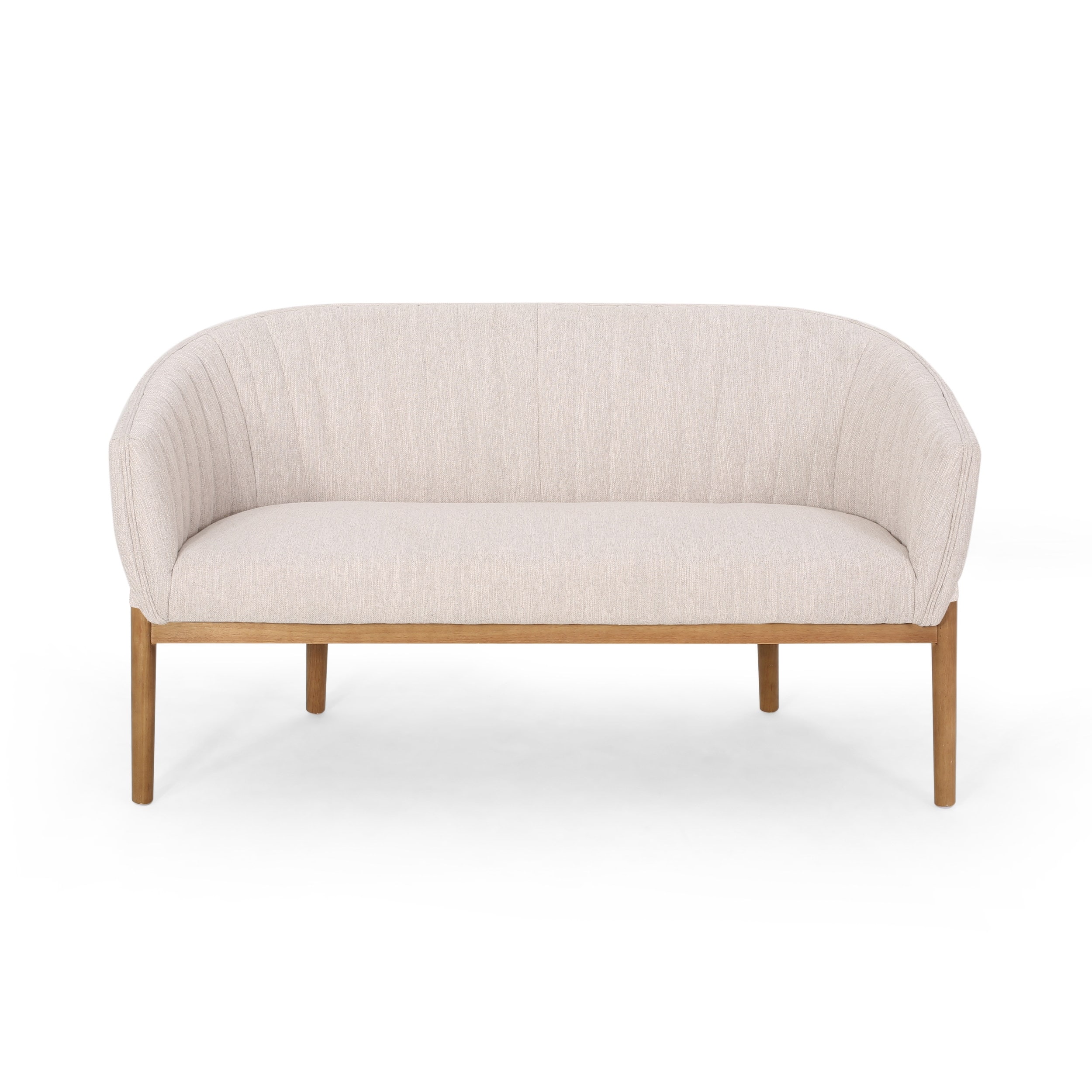 Fabric Upholstered Loveseat Sofa, Couch Settee with Curved Backrest, Small Loveseat Sofa with Rubber Wood Legs