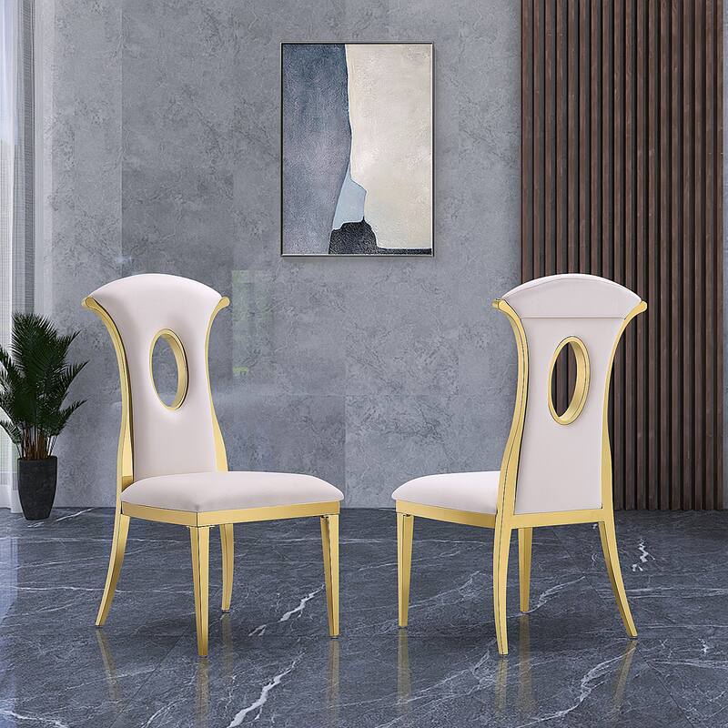 Modern Gorgeous Velvet Dining Chairs with Polished Gold Stainless Steel Legs - White