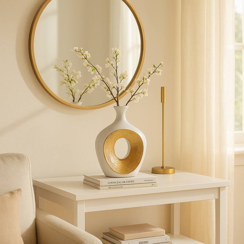 Modern Ceramic Textured Oval Cut-Out Vase - Home Decor - 13"