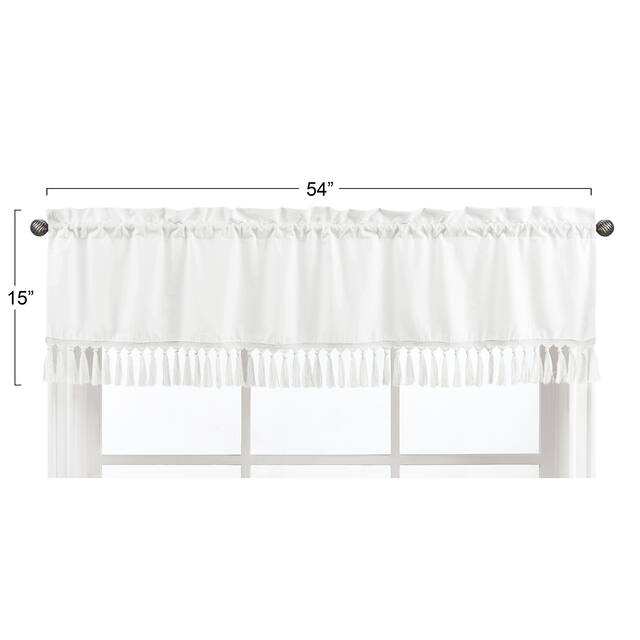 White Window Curtain Valance - Solid Color Tassle Fringe for Lemon Floral Collection