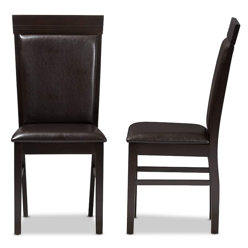Modern Dark Brown Faux Leather Dining Chairs - Set of 2 - Stylish Armless Design - 38.19