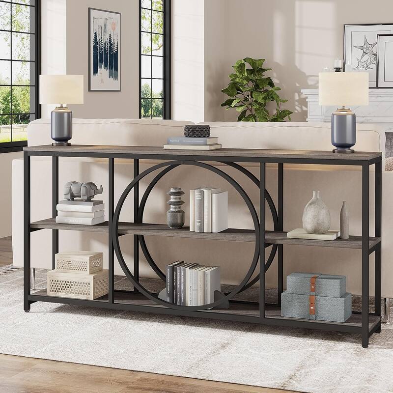 70.9" Extra Long Console Table Sofa Table Behind Couch with Wood Storage Shelves Metal Frame for Entryway/Living Room/Hallway