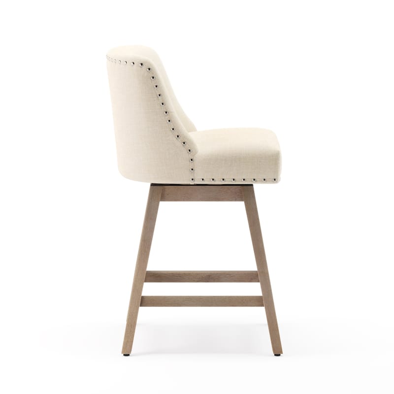 26 in. Fabric Upholstered Counter Height Swivel Bar Stool with Footrest - 19.6"D x 19.6"W x 37"H