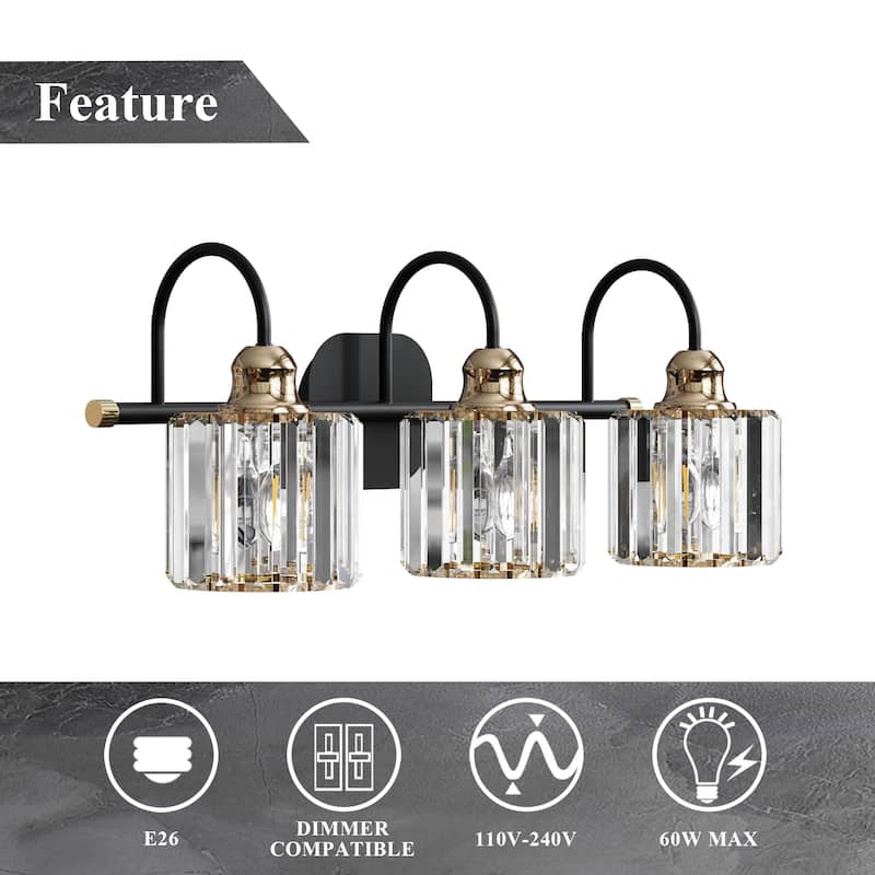 ExBrite Modern Rose Gold Dimmable Bathroom Crystal Vanity Lights