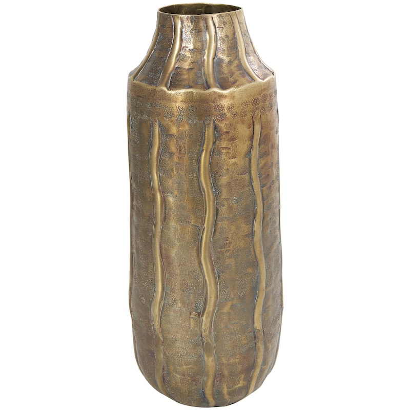 Metal Snakeskin Inspired Decorative Vase with Dimensional Wavy Accents - Brass - Roche River Decor