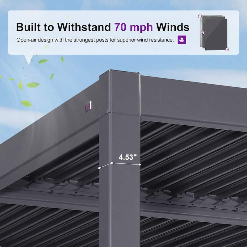 PURPLE LEAF Louvered Pergola Sun Shade Shelter with Adjustable Metal Roof for Patio Hardtop Pergola