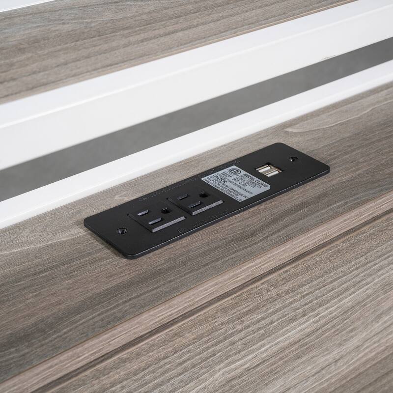 Queen Size Metal Platform Bed with Trundle, USB Ports and Slat Support
