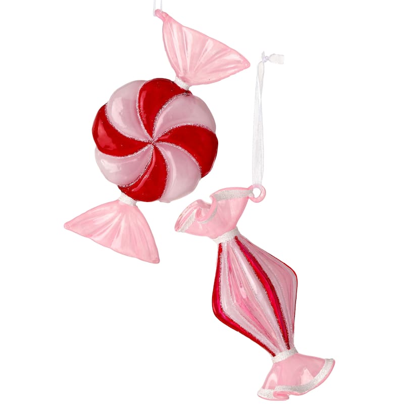 6" Glass Candy Ornament Set of 2