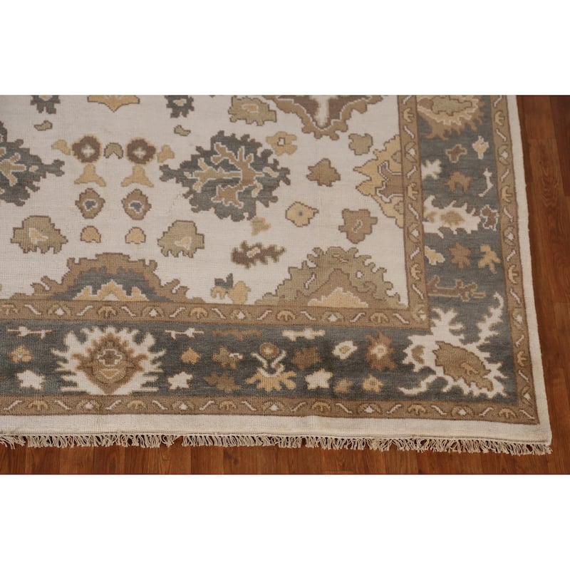 Ivory Oushak Indian Area Rug Hand-Knotted Transitional Wool Carpet - 8'0" x 9'11"