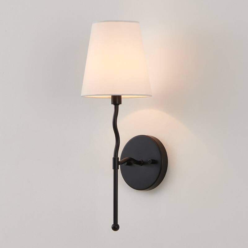 KAWOTI 17.5" Painted Black Wall Sconce with White Fabric Shade - W6" x H17.5"（Set of 2）