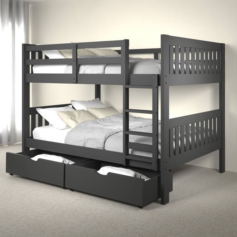Full over Full Mission Dark Grey Bunk Bed - Underbed Drawers