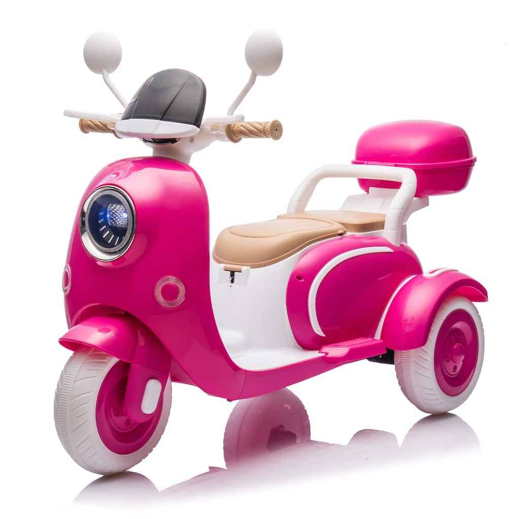 Girls Electric Motorcycle, 2-Seater Kids Motorcycle,12V Ride On Scooter for Kids, Cute Design with Stable 3-Wheel, Ages 3-6