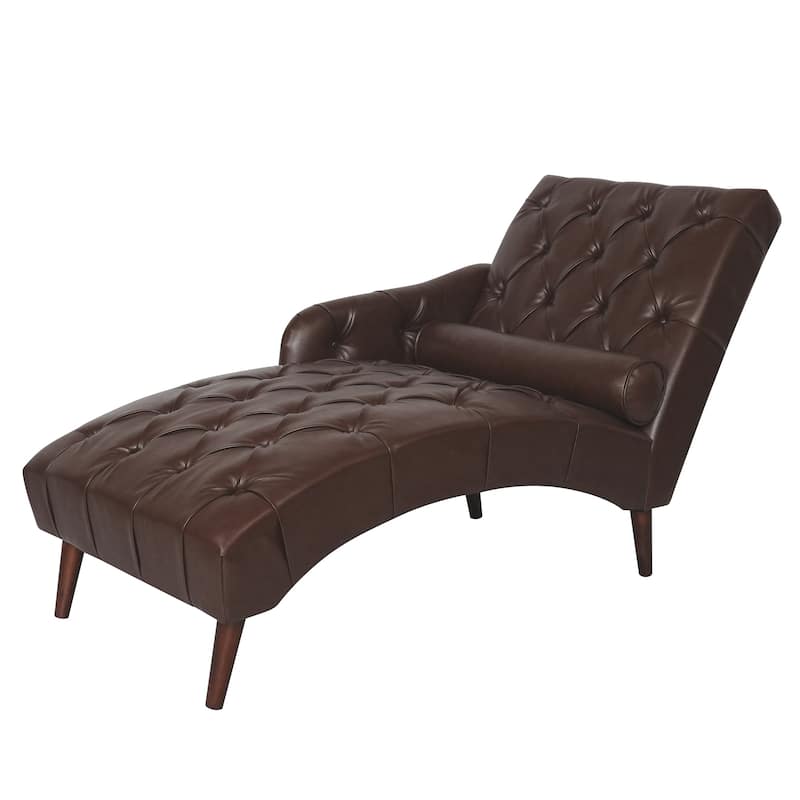 Dark Brown Modern 59.5" PU Upholstered Buttons Tufted Chaise Lounge Chair with Pillow and Solid Wood Legs