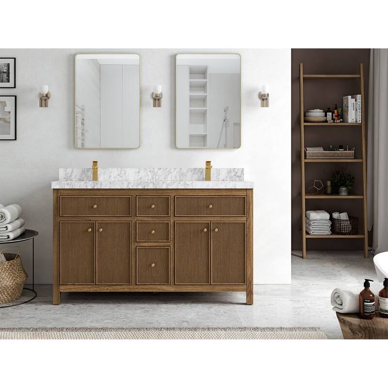 Willow Collections 60 in. W x 22 in. D Sonoma Teak Double Sink Bathroom Vanity with Countertop