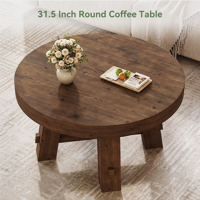 31.5-Inch Round Coffee Table, Solid Wood Center Table