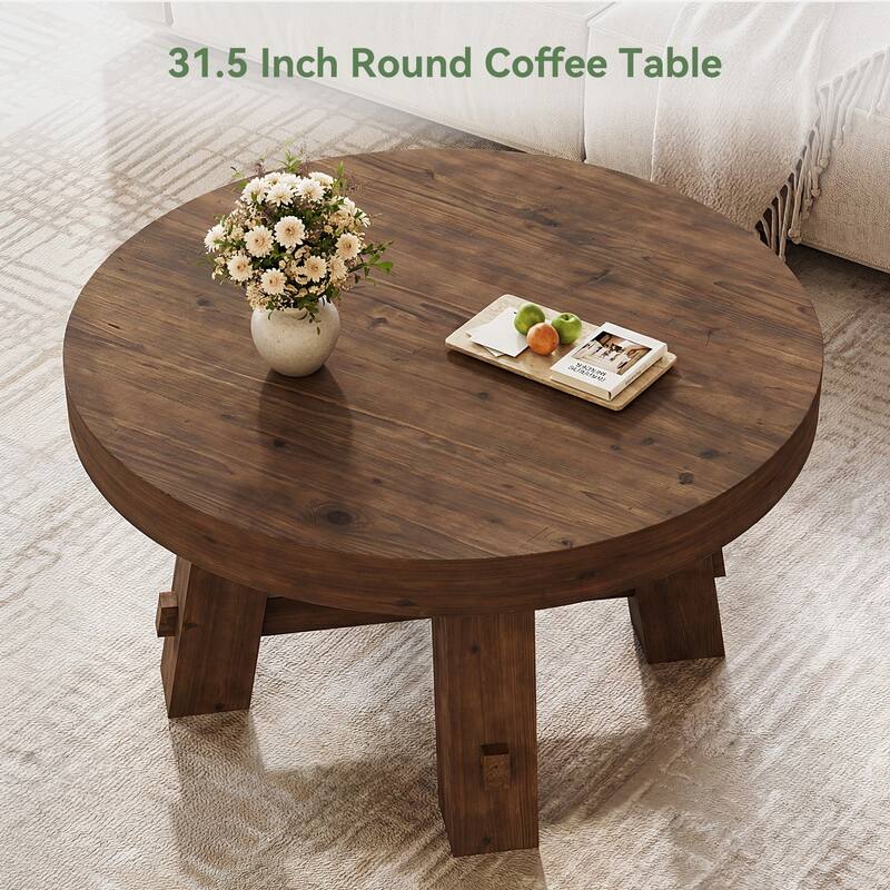 Solid Wood Round Coffee Table, 31.5-Inch Center Table