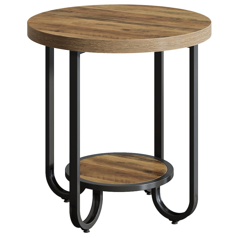Industrial Wooden Metal Round End Side Couch Table for Living Room