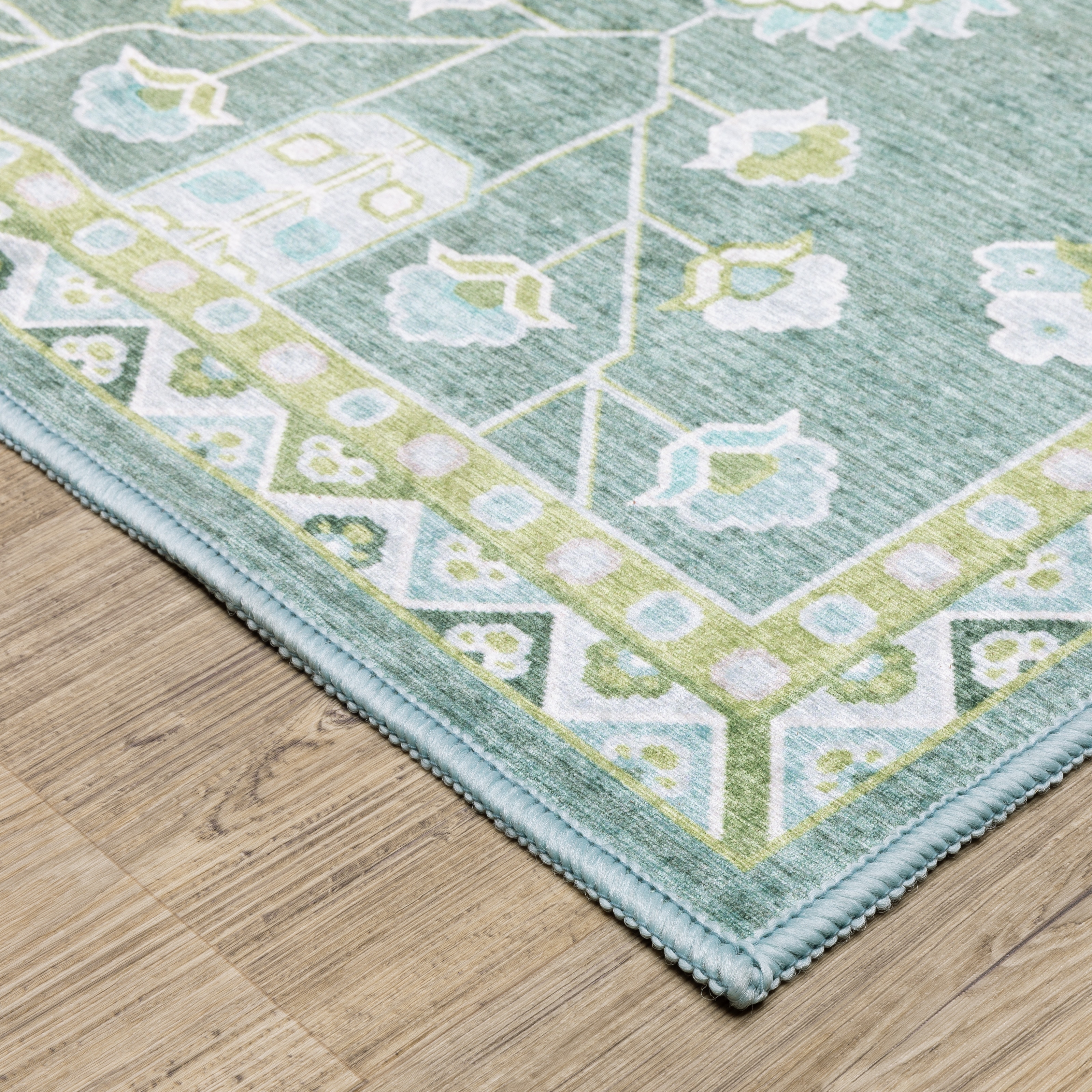 ROW Addison Vintage Traditional Teal/ Green Printed Washable Flat