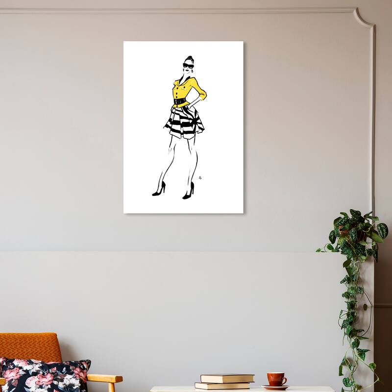 Wynwood Studio Canvas Fashion and Glam Fashion Runway 3 Black and Pastel Yellow Glam Wall Art Canvas Print - 30 x 20