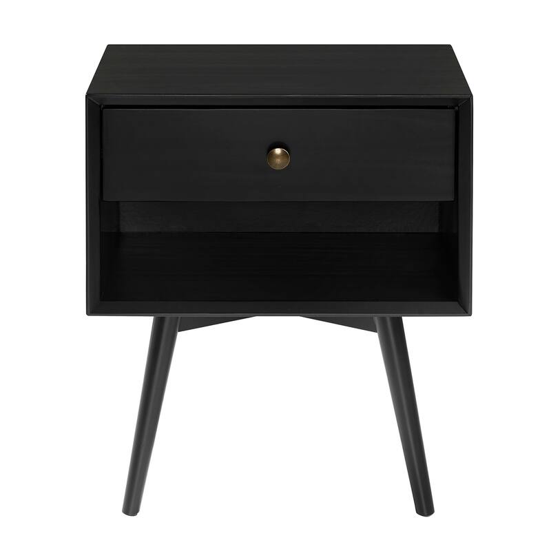 Middlebrook Mid-Century Solid Wood 1-Drawer, 1 Shelf Nightstand - Black