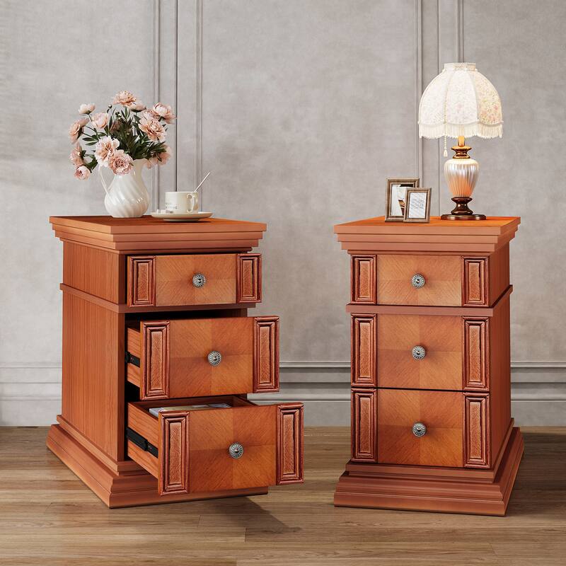 Narrow End Table with 3 Drawers, 19.69''D Vintage Sofa Side Table